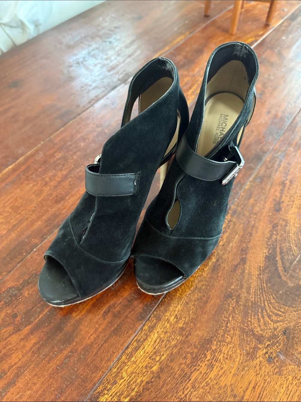 Michael Kors Black Suede Open-Toe Cutout Heel Sandals